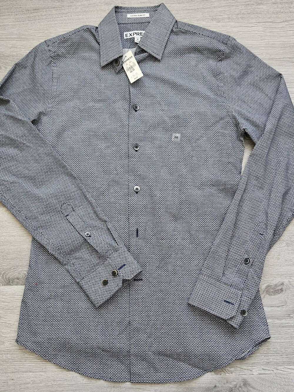 Express Men's Extra Slim Fit Navy White Pattern Button Down Shirt Size XS